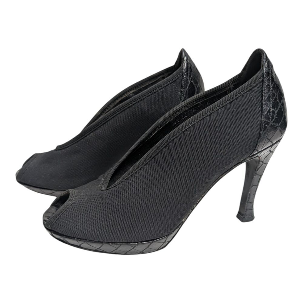 Donald J Pliner Zetta Peep Toe Heels Black Croc Leather Italy Platform Pump, 6